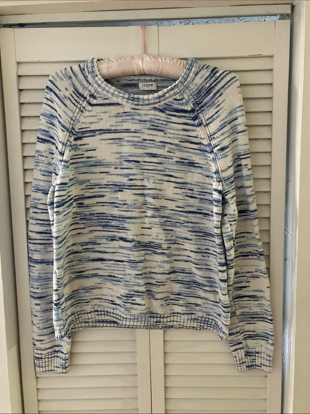 J Crew Blue White Cotton Boxy Fisherman Sweater Size XS